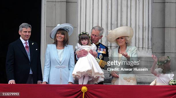 Michael Middleton, Carole Middleton, Eliza Lopes, Prince Charles, Prince of Wales, Camilla, Duchess of Cornwall and Lady Louise Windsor stand on...