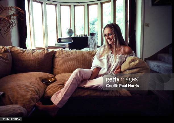 English model Twiggy sits in her Hollywood home.Her real name is Lesley Lawson born 19 September 1949, widely known by the nickname Twiggy, is an...