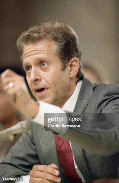 Harvard law Professor Laurence Tribe testifies at the confirmation hearing of Judge Robert Bork before the Senate Judiciary Committee. An opponent of...