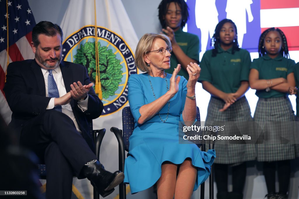 Education Secretary Betsy DeVos Holds A Press Conference With Sen. Ted Cruz and Rep. Bradley Byrne