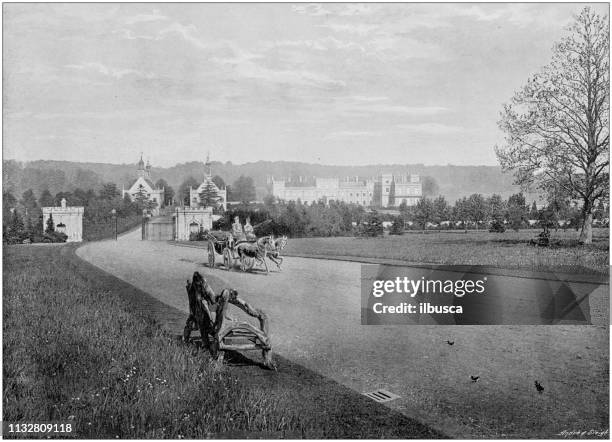 ilustraciones, imágenes clip art, dibujos animados e iconos de stock de fotografía antigua en blanco y negro de inglaterra y gales: abadía de welbeck - abadía