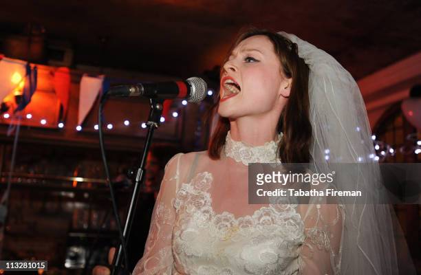 Sophie Ellis-Bextor performs with The Feeling as the all-star house band during clubnight Love To Love's special Royal Wedding Reception at The...