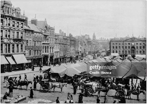 antique black and white photograph of england and wales: nottingham market square - nottingham market square stock illustrations