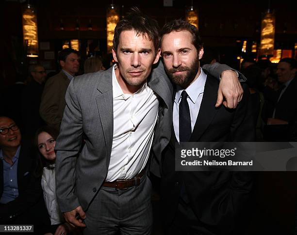 Actors Ethan Hawke and Alessandro Nivola attend the Janie Jones' premiere after-party at the Tribeca Film Festival presented by American Express at...