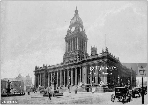 antique black and white photograph of england and wales: town hall, leeds - leeds town stock illustrations