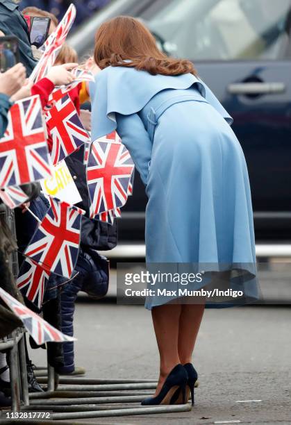 Catherine, Duchess of Cambridge meets members of the public as she visits CineMagic at the Braid Arts Centre on February 28, 2019 in Ballymena,...