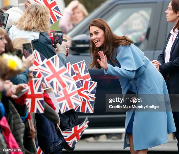 Catherine, Duchess of Cambridge meets members of the public as she visits CineMagic at the Braid Arts Centre on February 28, 2019 in Ballymena,...
