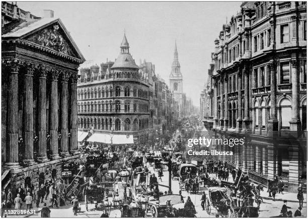 ilustrações de stock, clip art, desenhos animados e ícones de antique black and white photograph of england and wales: mansion house and cheapside - mansion house london