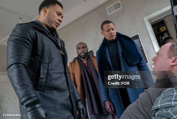 Trai Byers, guest star Toby Onwumere, Terrence Howard and guest star Christopher Meister in the "My Fault is Past" spring premiere episode of EMPIRE...