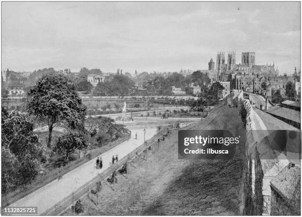 antique black and white photograph of england and wales: york walls - york yorkshire stock illustrations