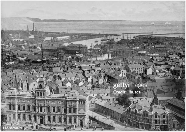 antique black and white photograph of england and wales: swansea - swansea stock illustrations