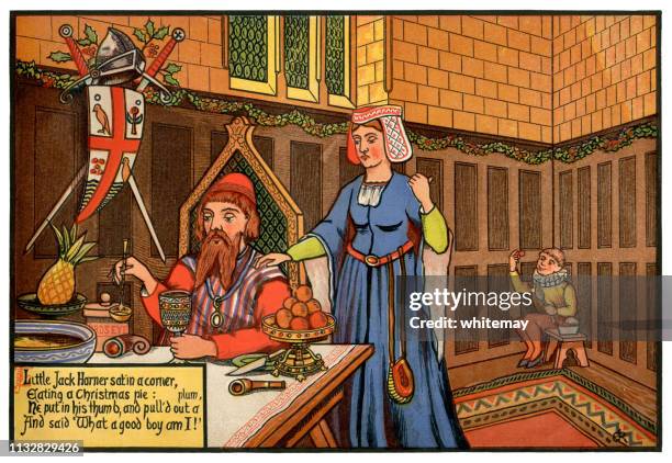 'little jack horner' - victorian nursery rhyme illustration - nursery rhyme stock illustrations
