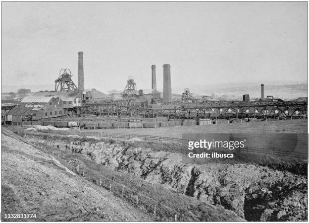 antique black and white photograph of england and wales: hoyland silkstone collieries, yorkshire - coal mine stock illustrations