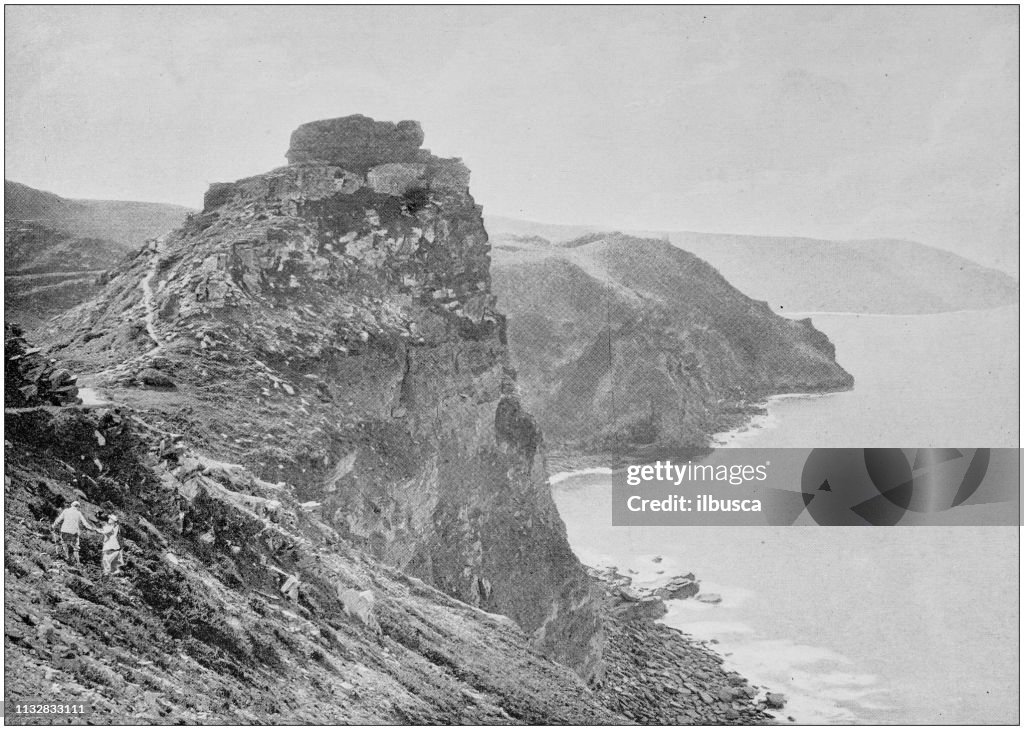 Antique black and white photograph of England and Wales: Castle Rock, Lynton