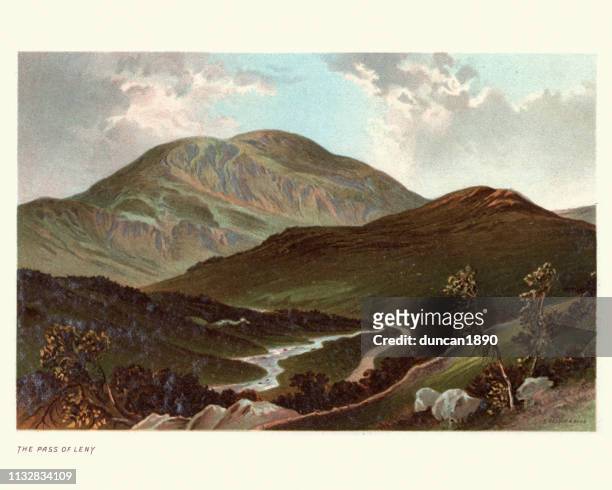 scottish landscape, pass of leny, stirling, scotland, 19th century - art antique stock illustrations