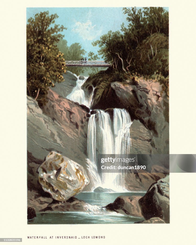Scottish landscape, Inversnaid Waterfall, Loch Lomond, Scotland, 19th Century