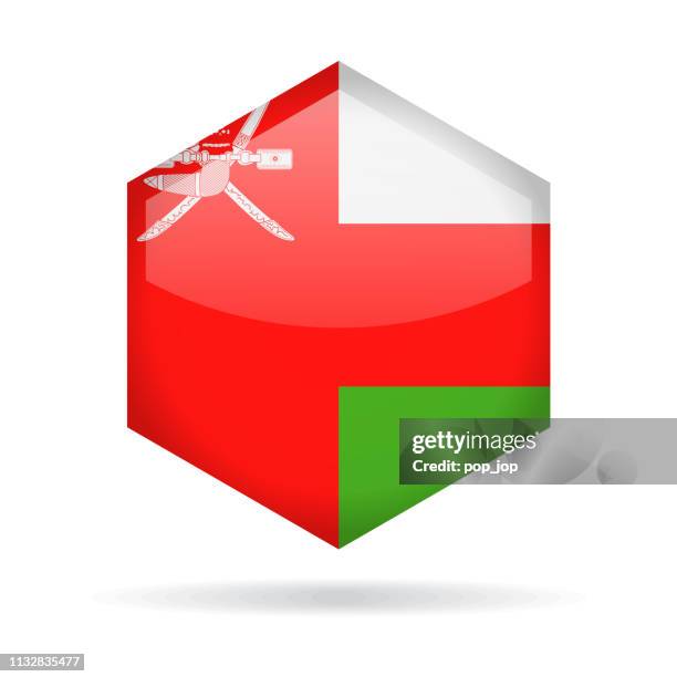 oman - hexagon flag vector glossy icon - muscat stock illustrations
