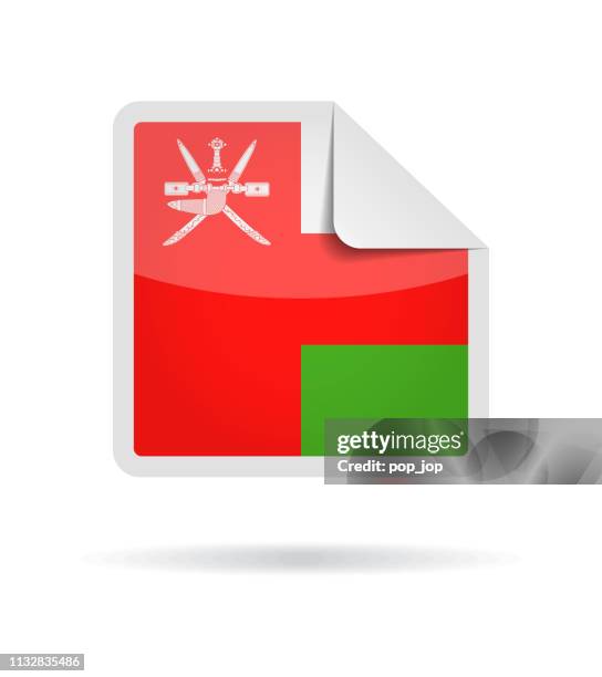 oman - square paper corner flag vector glossy icon - muscat stock illustrations