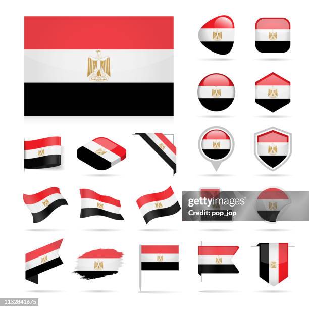 egypt - flag icon glossy vector set - egypt flag stock illustrations