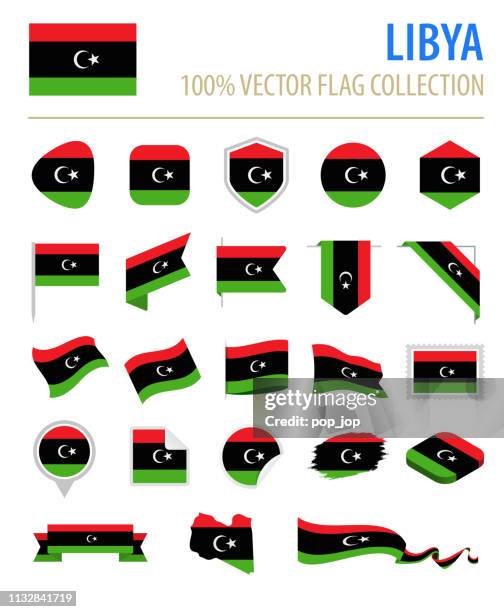 libya - flag icon flat vector set - libya flag stock illustrations