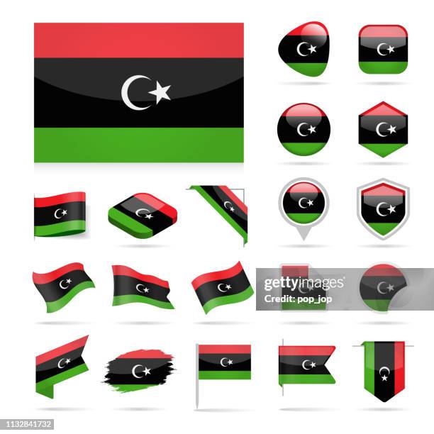 libya - flag icon glossy vector set - libyan flag stock illustrations