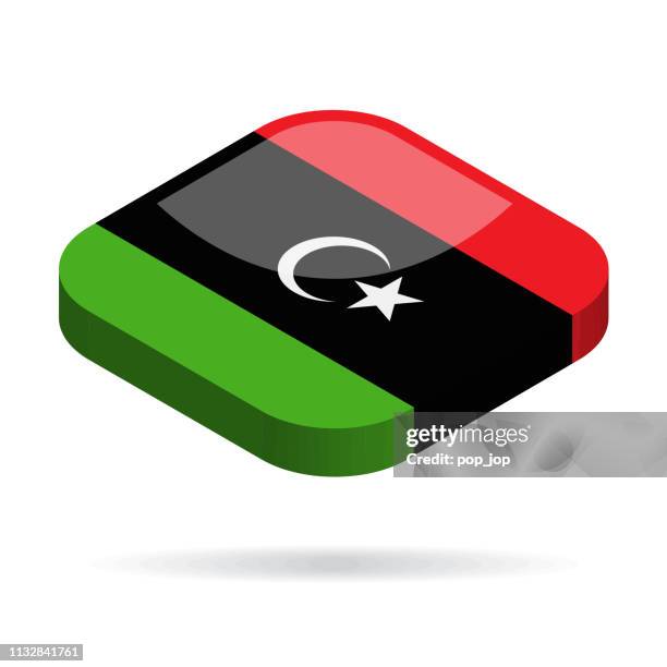 libya - isometric 3d flag vector glossy icon - libya flag stock illustrations