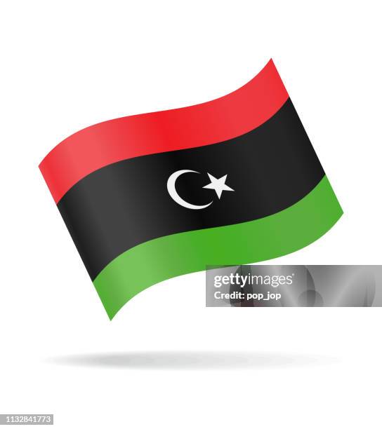 libya - waving flag vector glossy icon - libya flag stock illustrations