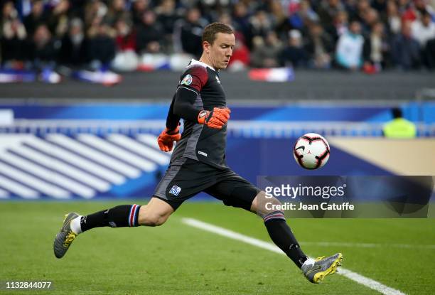 Goalkeeper of Iceland Hannes Thor Halldorsson during the 2020 UEFA European Championships group H qualifying match between France and Iceland at...