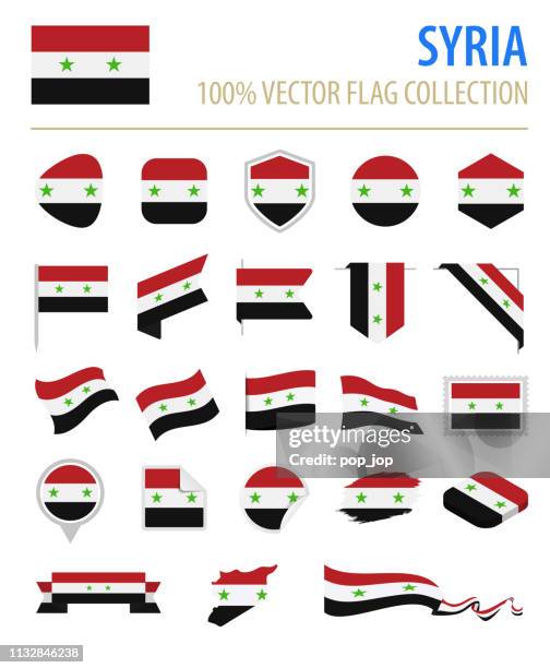 syrien-fahne ikone flat vector set - syrian flag stock-grafiken, -clipart, -cartoons und -symbole