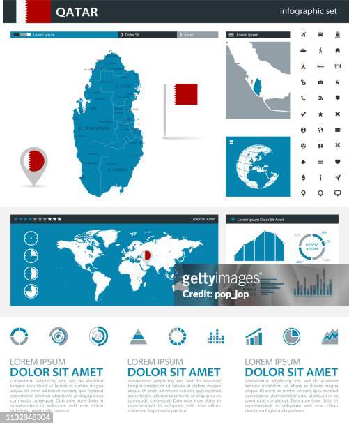 ilustraciones, imágenes clip art, dibujos animados e iconos de stock de 34-qatar-blue gray infographic q10 - qatar