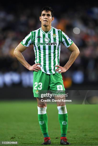 Dejected Aissa Mandi of Real Betis at full time after the Copa del Rey Semi Final match second leg between Valencia and Real Betis at Estadio...