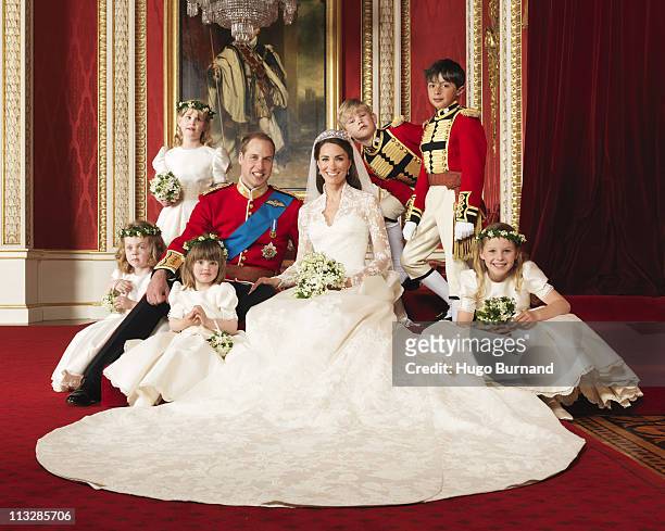 Prince William, Duke of Cambridge and Catherine, Duchess of Cambridge pose for an official portrait with The Hon. Margarita Armstrong-Jones, Miss...