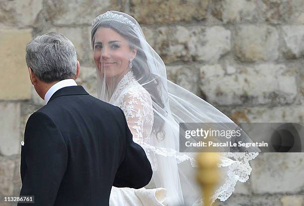 Catherine Middleton arrives with her father Michael Middleton to attend the Royal Wedding of Prince William to Catherine Middleton at Westminster...