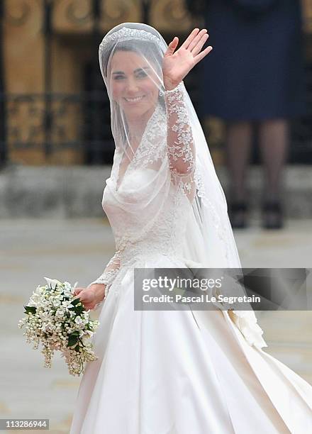 Catherine Middleton arrives to attend the Royal Wedding of Prince William to Catherine Middleton at Westminster Abbey on April 29, 2011 in London,...