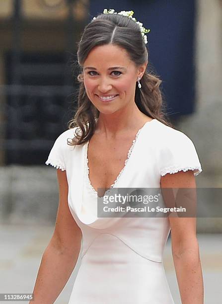 Sister of the bride and Maid of Honour Pippa Middleton arrives to attend the Royal Wedding of Prince William to Catherine Middleton at Westminster...