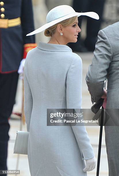 Charlene Wittstock arrives to attend the Royal Wedding of Prince William to Catherine Middleton at Westminster Abbey on April 29, 2011 in London,...