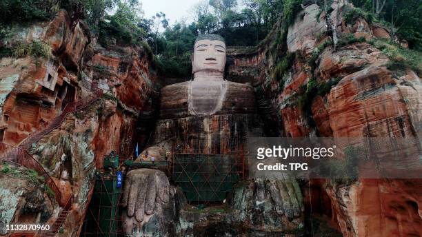 Leshan Giant Buddha will be reopened to visitors in April on 25 March, 2019 in Leshan,Sichuan,China.