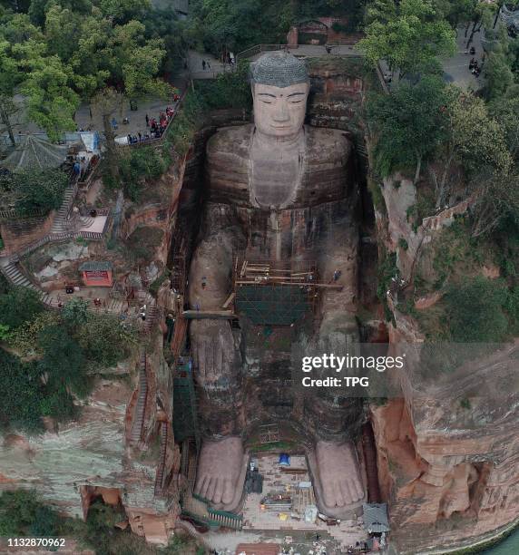 Leshan Giant Buddha will be reopened to visitors in April on 25 March, 2019 in Leshan,Sichuan,China.