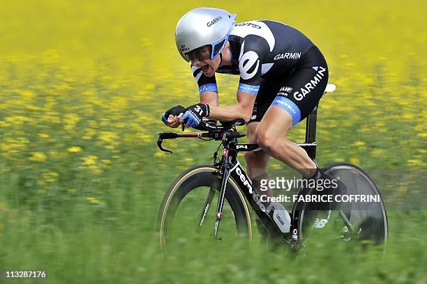 David Zabriskie rides during the fourth stage, a 20.1 km race against the clock between Aubonne and Signal-de-Bougy, at the UCI World Tour six-day...