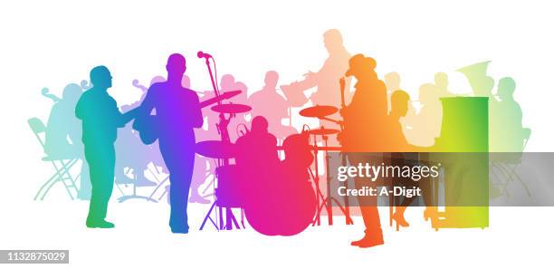 symphony and rocke collide rainbow - performance group stock illustrations