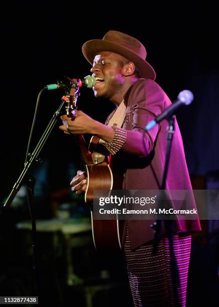 Ondara performs at the DECCA Records 90th Anniversary event at White City House on February 28, 2019 in London, England.