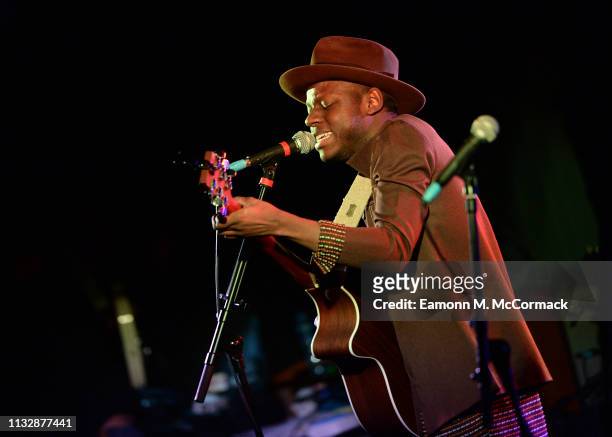 Ondara performs at the DECCA Records 90th Anniversary event at White City House on February 28, 2019 in London, England.