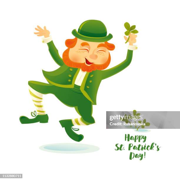 happy st.patrick's day! dancing leprechaun. - man dancing alone stock illustrations
