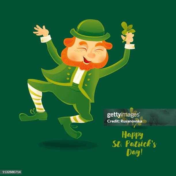 happy st.patrick's day! dancing leprechaun. - man dancing alone stock illustrations
