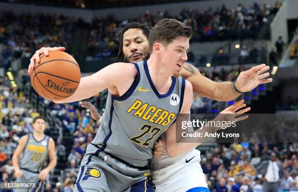 Leaf of the Indiana Pacers dribbles the ball against the Minnesota Timberwolves at Bankers Life Fieldhouse on February 28, 2019 in Indianapolis,...