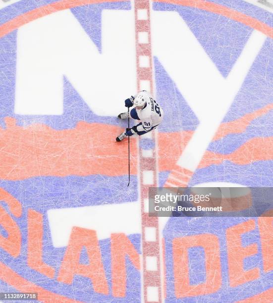 John Tavares of the Toronto Maple Leafs skates against the New York Islanders at NYCB Live's Nassau Coliseum on February 28, 2019 in Uniondale City....