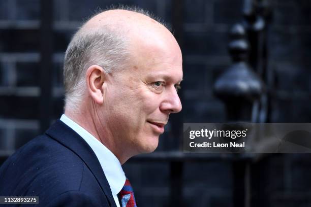 Secretary of State for Transport, Chris Grayling arrives at Downing Street on March 26, 2019 in London, England. The cabinet met today after...