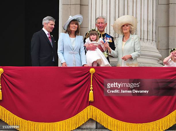 Michael Middleton, Carole Middleton, Eliza Lopes, Prince Charles, Prince of Wales and Camilla, Duchess of Cornwall greet crowd of admirers from the...
