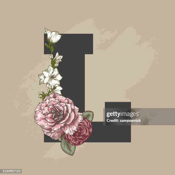 vintage beige floral drop cap letter - calla lily stock illustrations