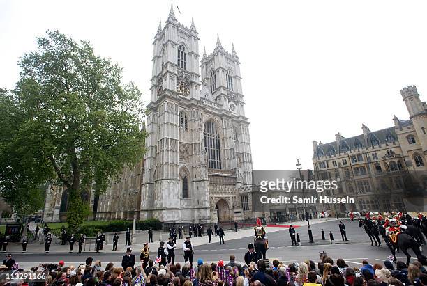 General view of Westminster Abbey during the wedding of Their Royal Highnesses Prince William Duke of Cambridge and Catherine Duchess of Cambridge at...
